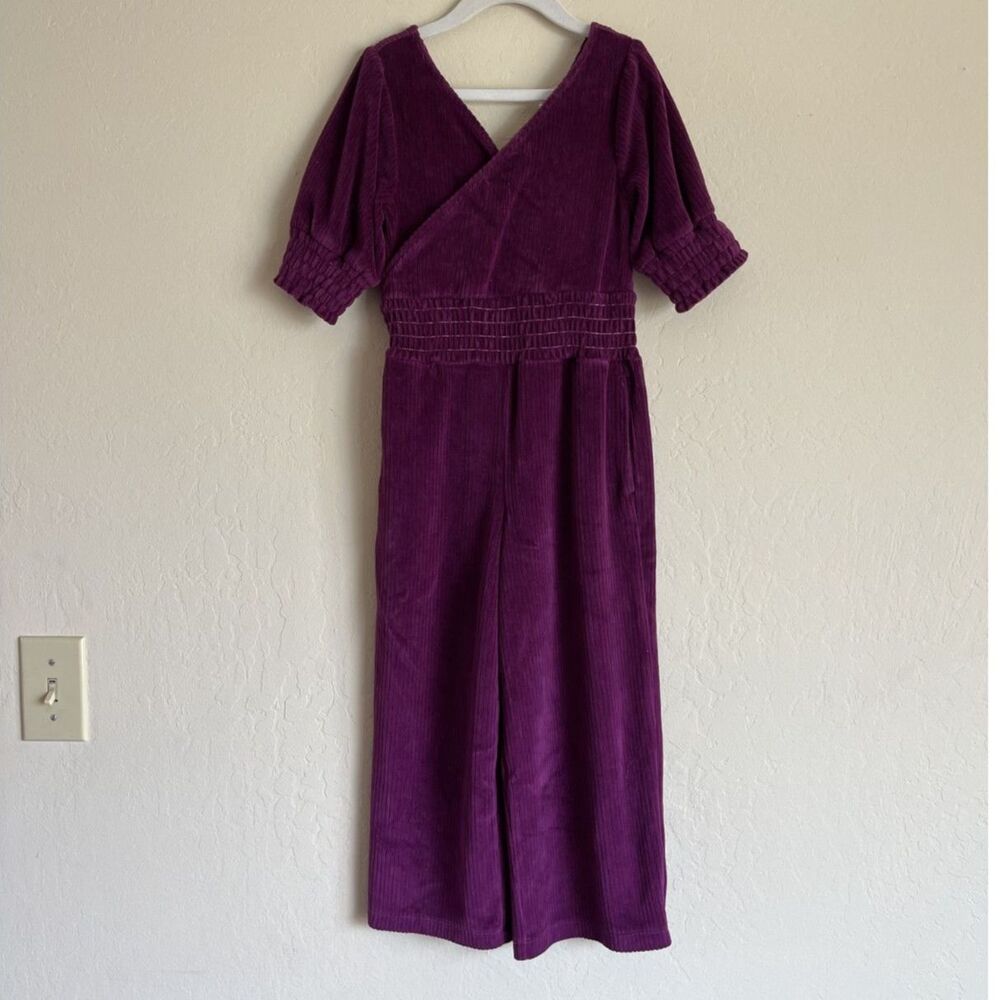Tea Collection Girls 5 Purple Corduroy Wrap Jumpsuit Wide Leg 100% Cotton